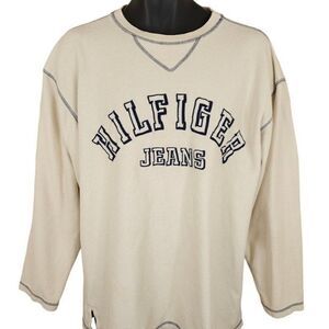 Vintage Tommy Hilfiger Jeans Sweatshirt Mens Size Medium Beige 90s Made In USA